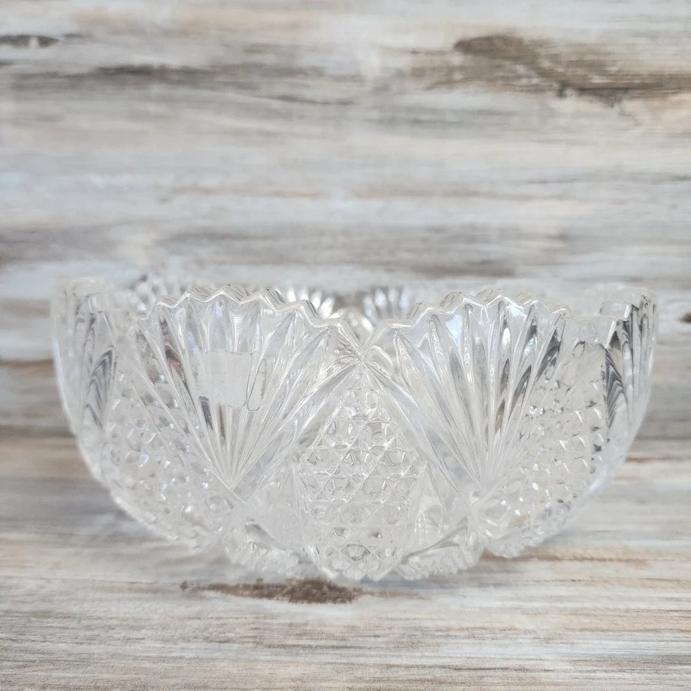 Mikasa Candlelight Serving Bowl RC143/001 Lead Crystal Japan Fan Diamond Cut 8in
